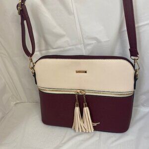 Elim & Paul Crossbody Handbag Tan and Burgundy Vegan Leather